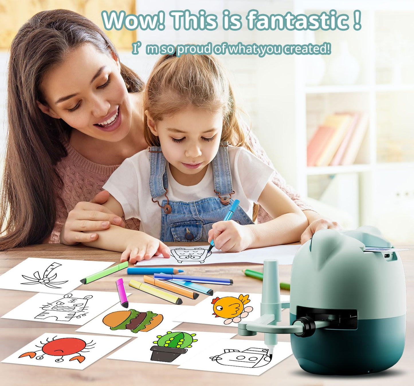 Drawing Robot for Kids with 150 Cards& 12 Color Pens，Montessori Drawing Learning Toys,Interactive Educational Robot Drawing Machine for 3 4 5 6 7 8 Year Old Boys Girls Christmas Birthday Party Present