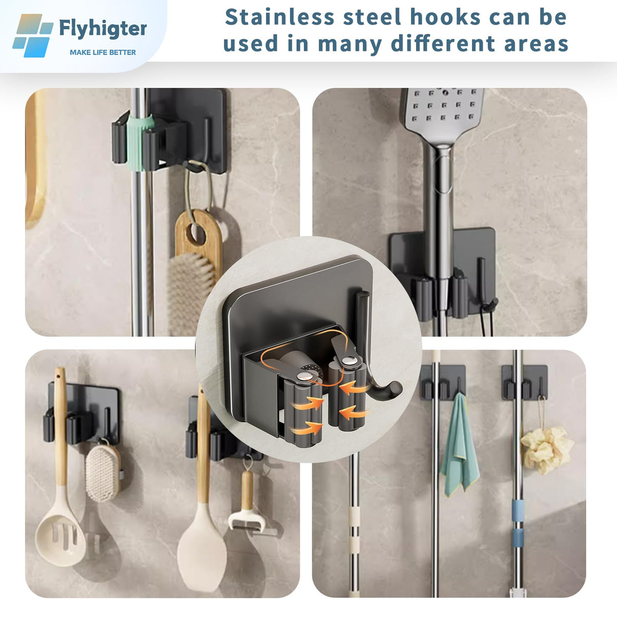 6 Pack Stainless Steel Mop and Broom Holders