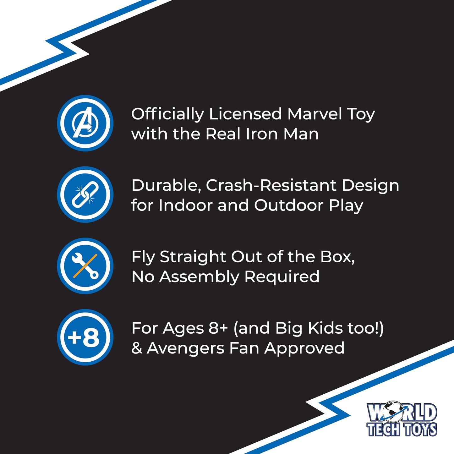 World Tech Toys Marvel Iron Man RC Helicopter – Easy‑Fly Remote Control Helicopter with LED Lights, Durable Body, Coaxial & Rear Rotors – Kids 8+