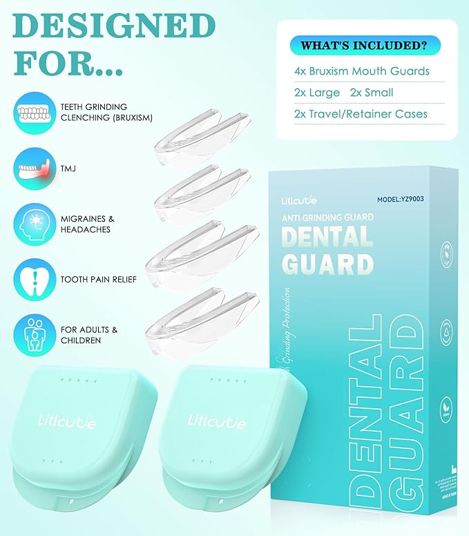 Mouth Guard for Grinding Teeth at Night, 4 Pcs 2 Size Mouthguards for Grinding of Teeth, Night Guards for Teeth Grinding, Reusable Mouth Guard for Clenching Teeth at Night, Clear