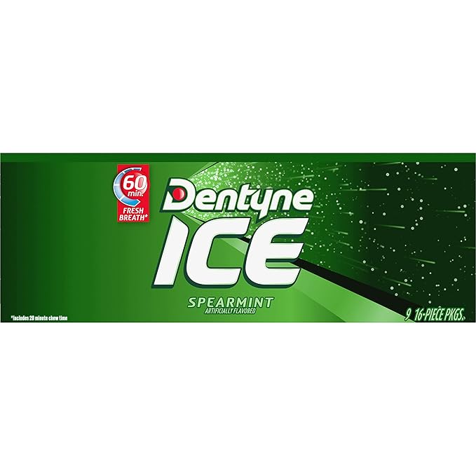 Dentyne Ice Spearmint Sugar-Free Chewing Gum, 9 Packs of 16 Pieces (144 Total Pieces)