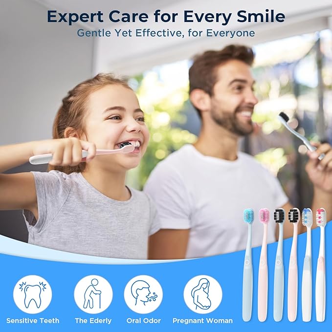 Soft Toothbrushes for Morning Freshness & Night Cleanliness -10000+ Soft Bristle Toothbrush for Sensitive Gums|Medium Toothbrushes for Deep Plaque Removal, Daily Clean & Weekly Brightening
