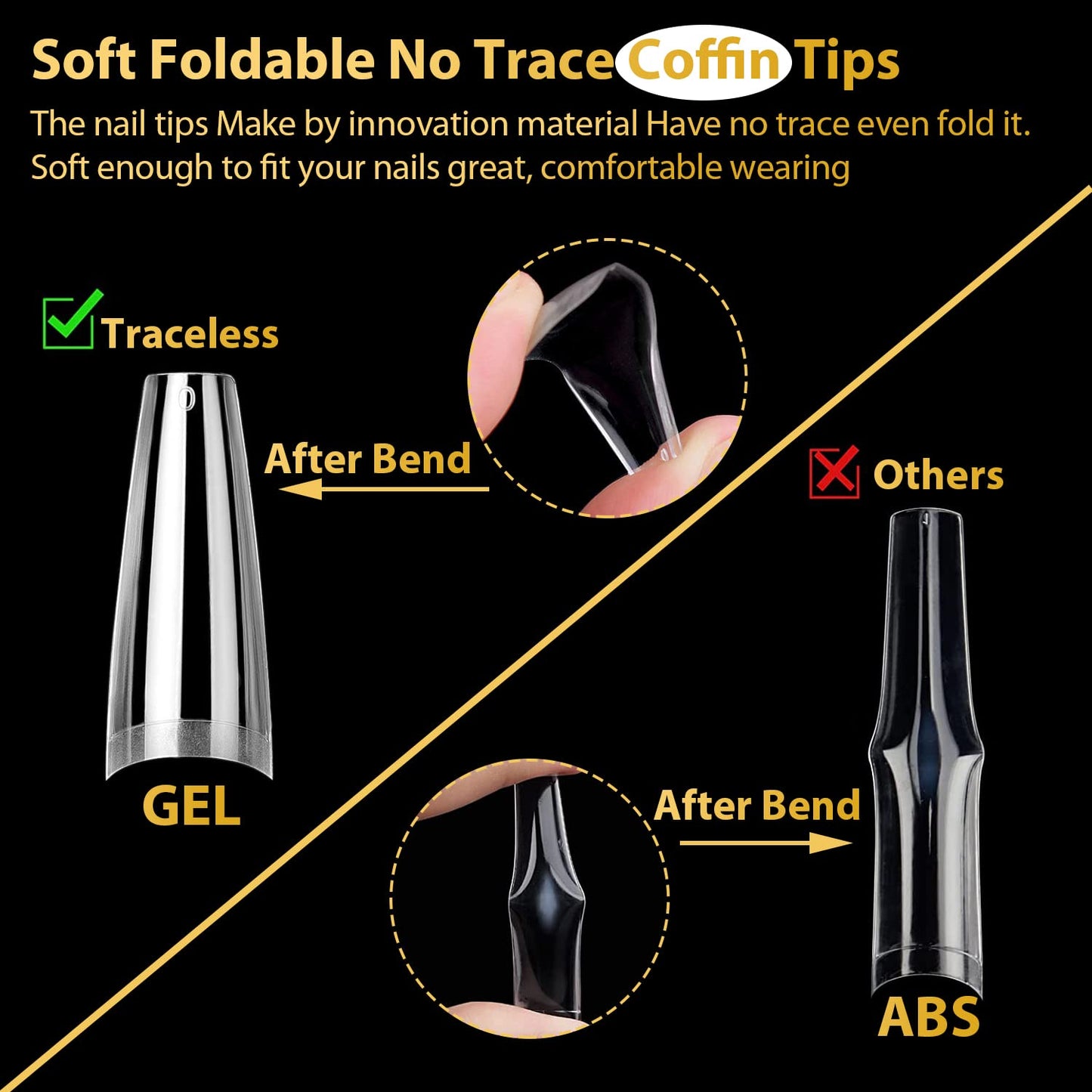 UNA GELLA Gel Nail Tips Coffin - Long Coffin Ballerina Nails Tips Half Cover Ballerina Acrylic Fake Nails 216PCS Falese Nail Tips for Nail Extension 12 Sizes Home DIY Salon