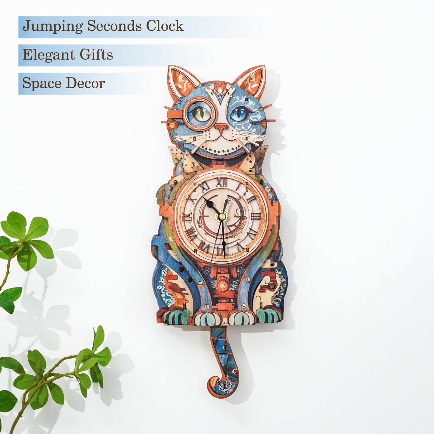 3D Wooden Puzzles for Adults Cat Clock - Model Building Kit Clock Puzzle Creative Craft Gift Home Deco for DIY Enthusiasts, Brain Teaser Building Set Birthday Gifts