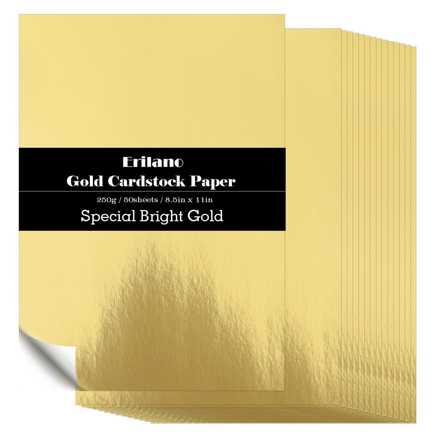Erilano Gold Cardstock Paper 50 Sheets, 8.5x11 Inch Premium 92lb/250GSM Glossy Metallic Foil Paper, Mirror Finish for Wedding Invitations, Card Making, Certificates, Scrapbooking