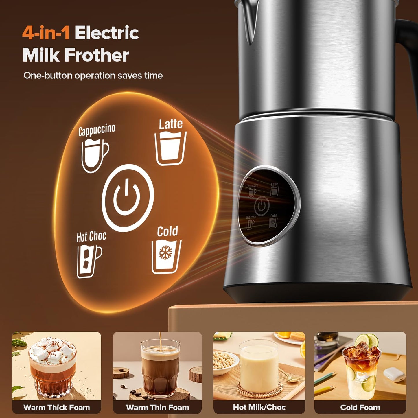 Milk Frother and Steamer, Detachable Electric Milk Frother, 30.44Oz./900ML Capacity, Automatic Warm and Cold Foam Maker, Hot Chocolate Maker