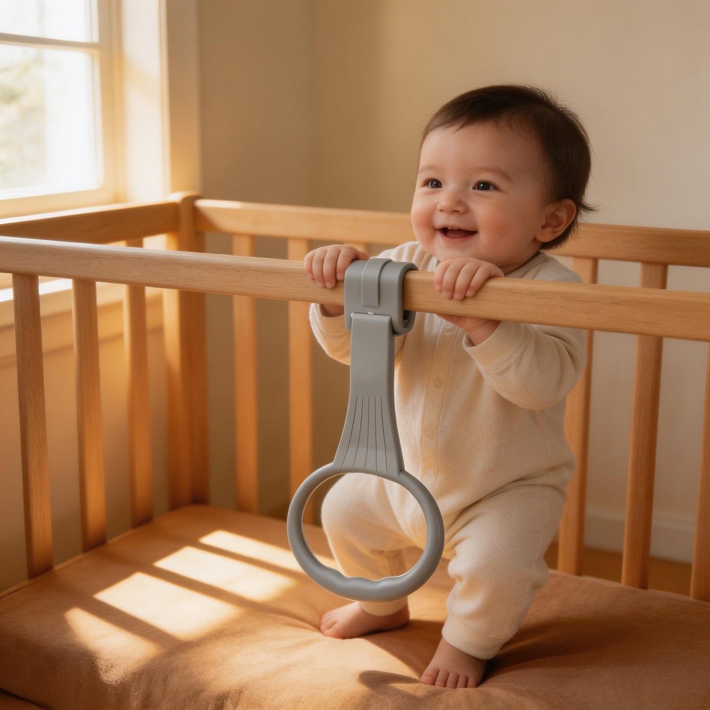 4Pcs Baby Playpen Pull up Rings,Pull up Rings for Playpen Baby Walking Exercise Assistant Tools for Infant Toddler Practice (2 Gray & 2 White)