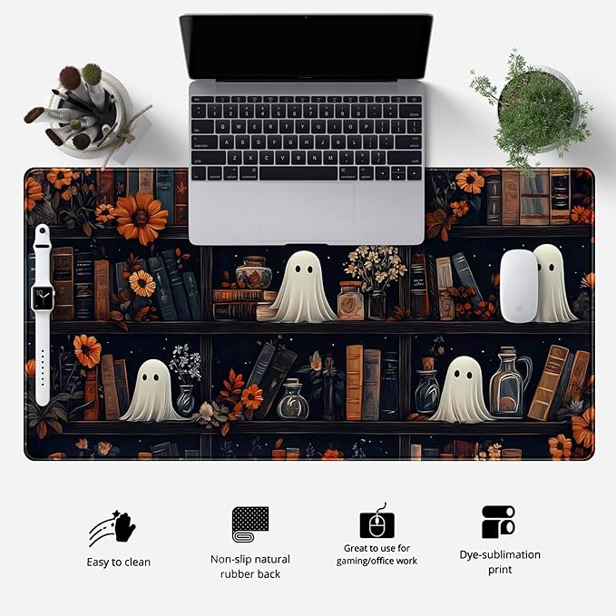 LuckyCow Cute Vintage Gothic Desk Mat Kawaii Dark Academia Desk Pad Medieval Large Flower XXL Mousepad Extended Laptop Computer Keyboard Mat with Stitched Edges Anti-Slip Funny Deskpad 31.5x15.8 in