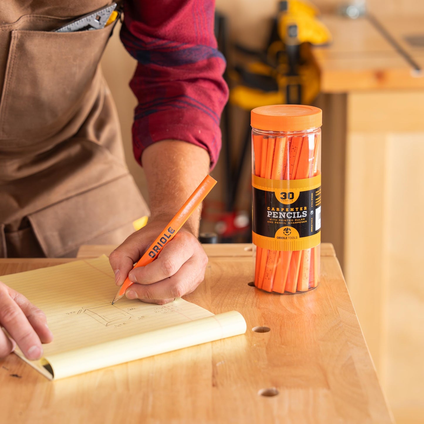 Carpenter Pencils Set with Ruler, 30-Pack of Flat Construction Pencil Bulk Kit by Oriole. Includes Sharpener Carpentry Pencil for Contractors, Framing, Custom Projects & Woodworking.