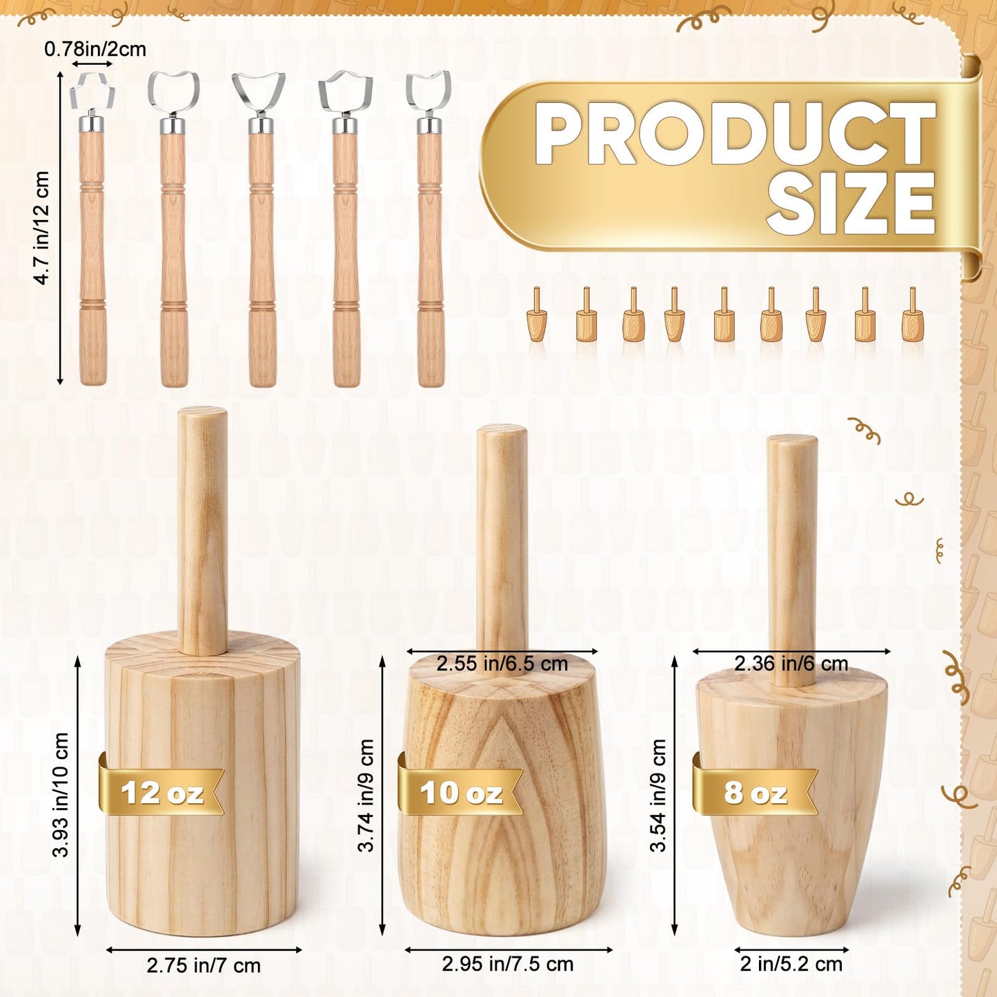 Ferrochef 8 Pack Cup Pottery Molds Clay Tools Set Wooden Sculpture Scraper Pottery Carving Tool Cup Handle Shape Clay Cutters for DIY Mug Vase Art Making(Small,12, 10, 8oz)