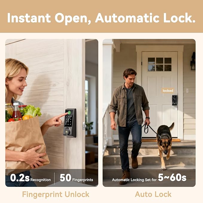 IRONZON Smart Door Lock, APP Control Deadbolt Lock with Gateway, Fingerprint Door Lock for Front Door, 5-in-1 Keyless Entry Door Lock, Touchscreen Keypad, 4 IC Cards, Auto Lock, Easy DIY Installation