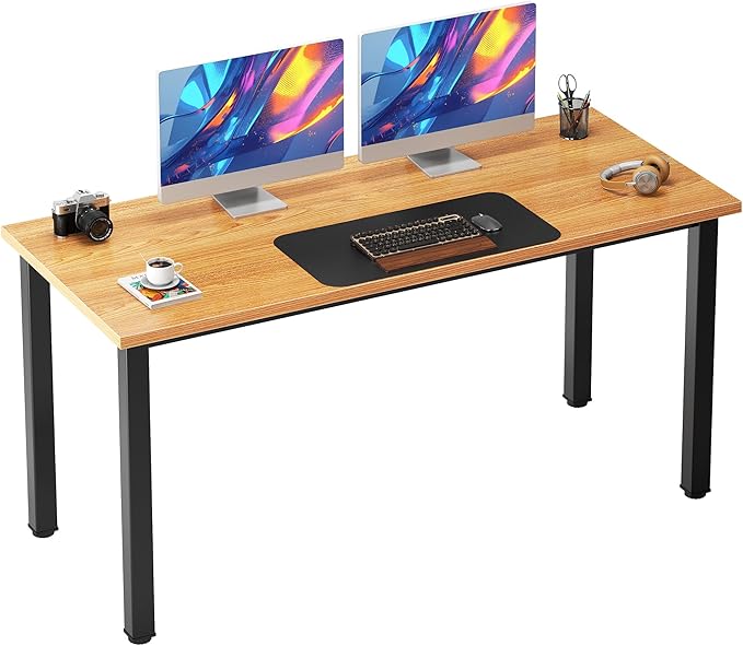 Need 54.3 Inch Large Computer Desk, Modern Simple Style Desk for Home Office, Basic Writing Table for Study Student, Teak
