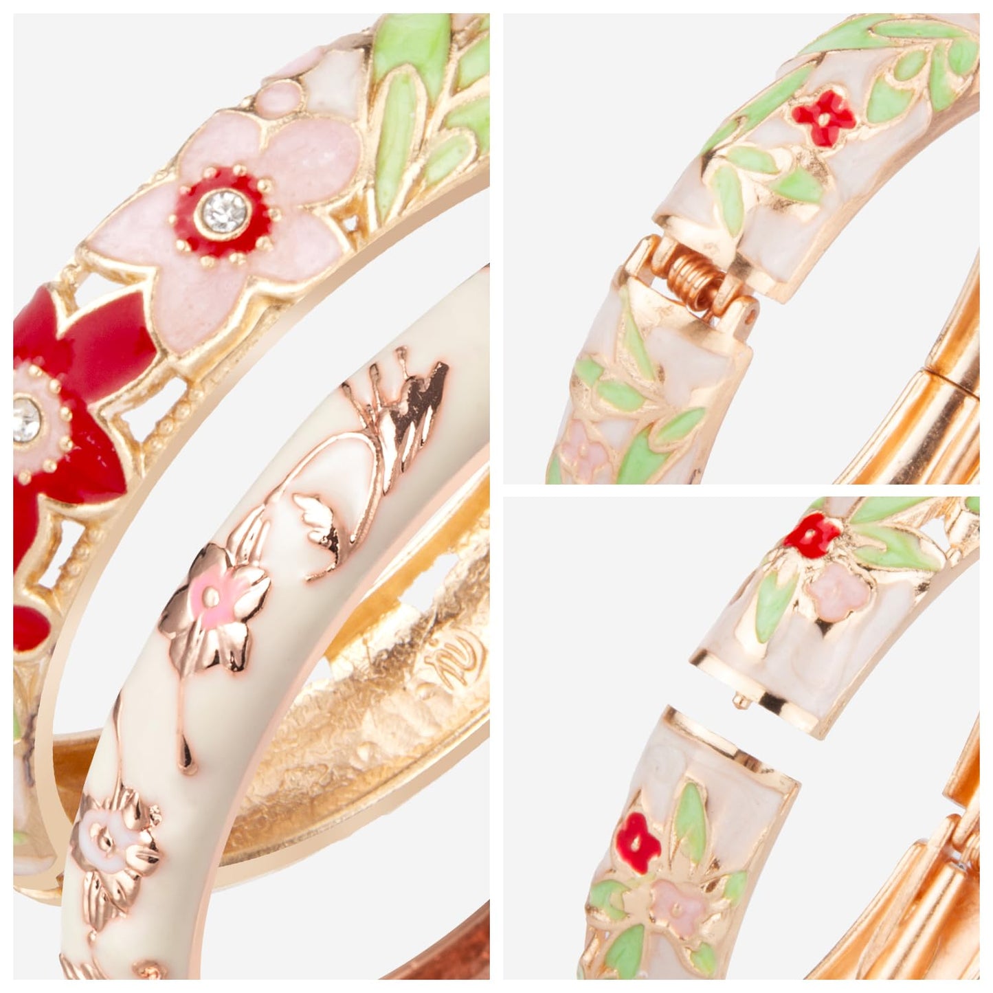 UJOY Fashion Cloisonne Bracelets Plated Leaf Filigree Enameled Womens Gifts Bangles Spring Hinged 88A11-55A81 Cream White