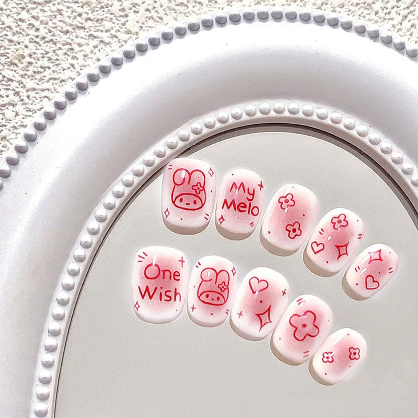 Generic 24PCS Pink Rabbit Short Press on Nails,Pink Press on Nails Short for Girls and Women,Fake Nails Kit with Glue Jelly Glue Stick Mini File and Wet Wipes