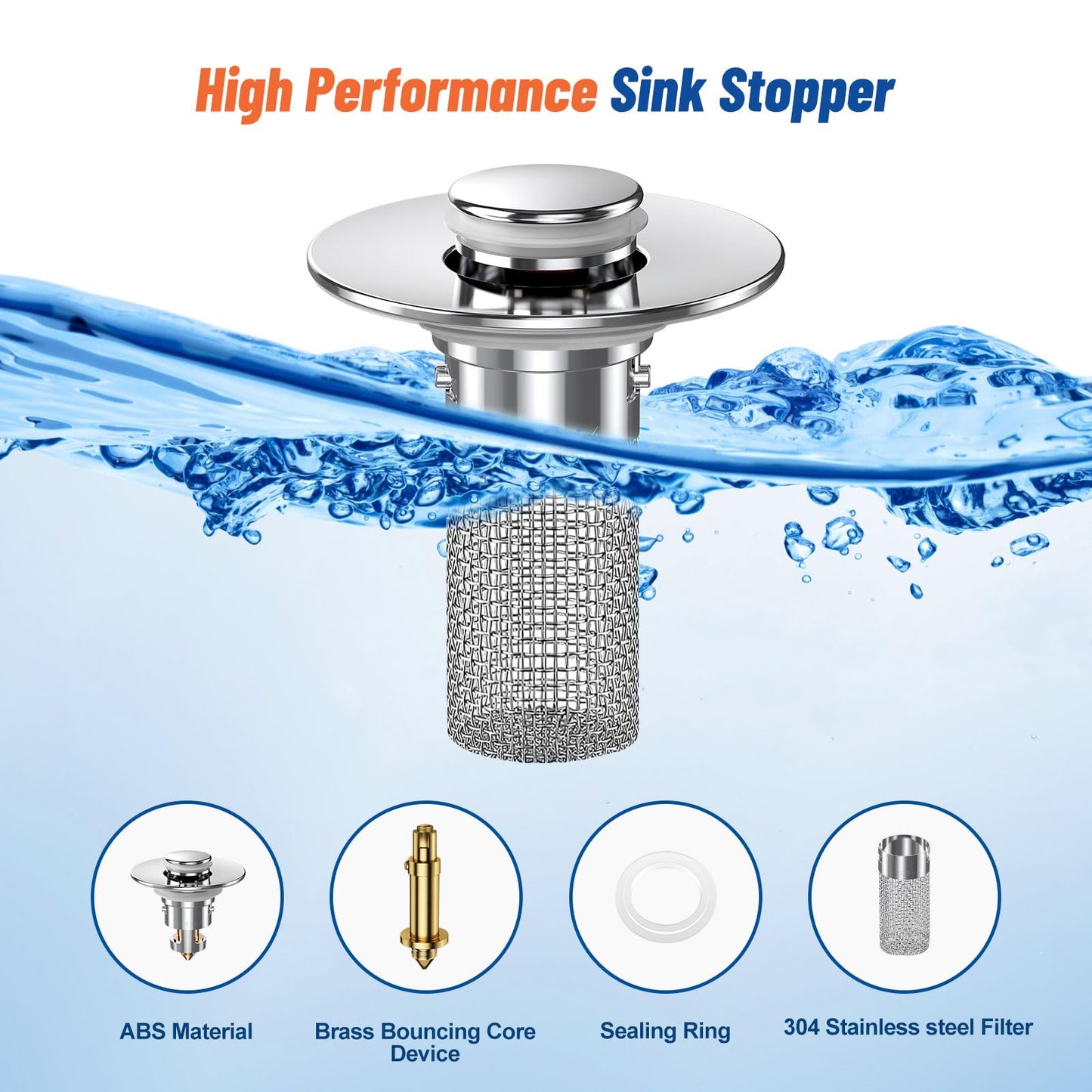Vakabiu 2024 New Pop Up Bathroom Sink Drain Strainer Hair Catcher, Sink Drain Stopper with Removable Stainless Steel Filter Basket,for US Bathroom Sink Stopper Replacement (2PCS)
