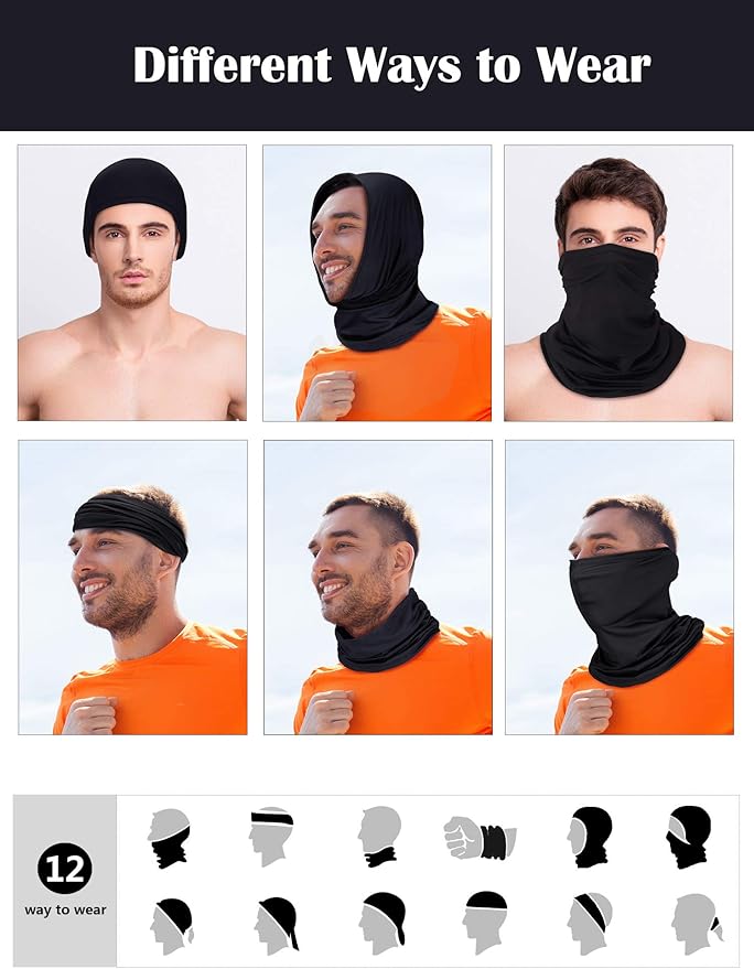 Geyoga 8 Pieces Winter Face Mask for Men UV Protection Mask Sunscreen Breathable Windproof Neck Gaiters Scarf Fishing Cycling Running (Black)