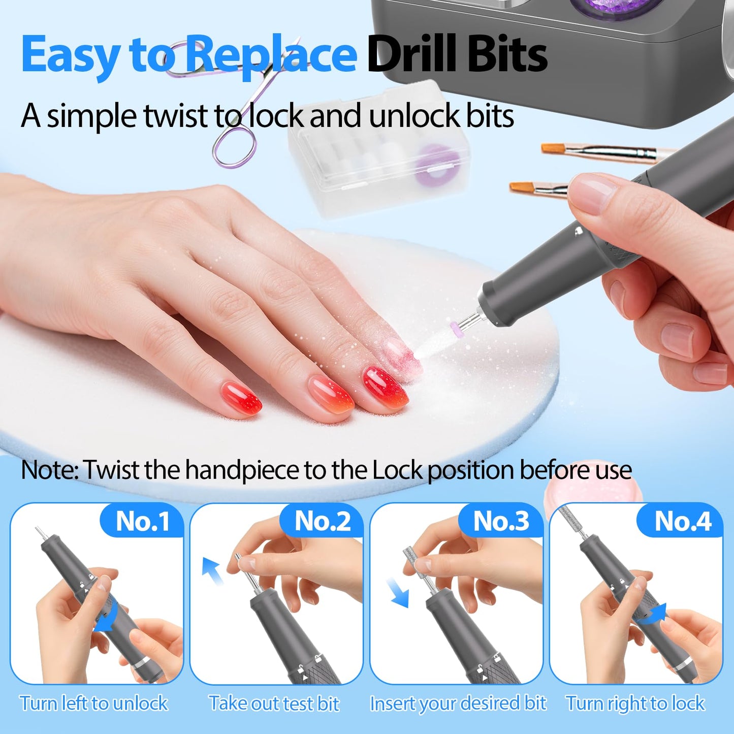 PYVOLA Professional Electric Nail Drill E-File Machine - 45,000 RPM Corded Nail Drills Kit with Low Noise & LED Display for Shaping, Removing & Polishing Acrylic Gel Nails for Salon Home