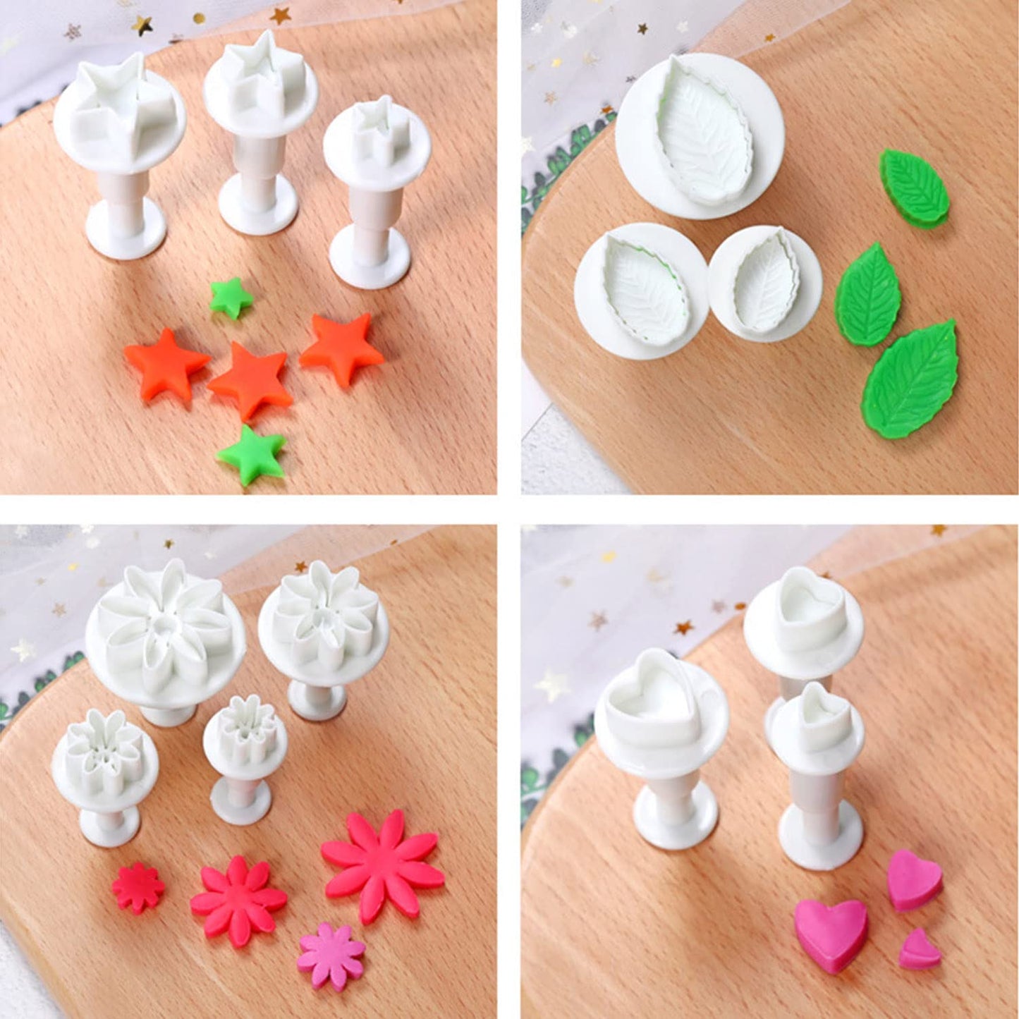 36-piece Flower Fondant Cutters Gum Paste Cookie Stamp Cake Decorating Tool Set - Daisy Leaf Butterfly Heart Plunger Cutter Seal DIY Handmade Clay Embosser Mini Mold Maker