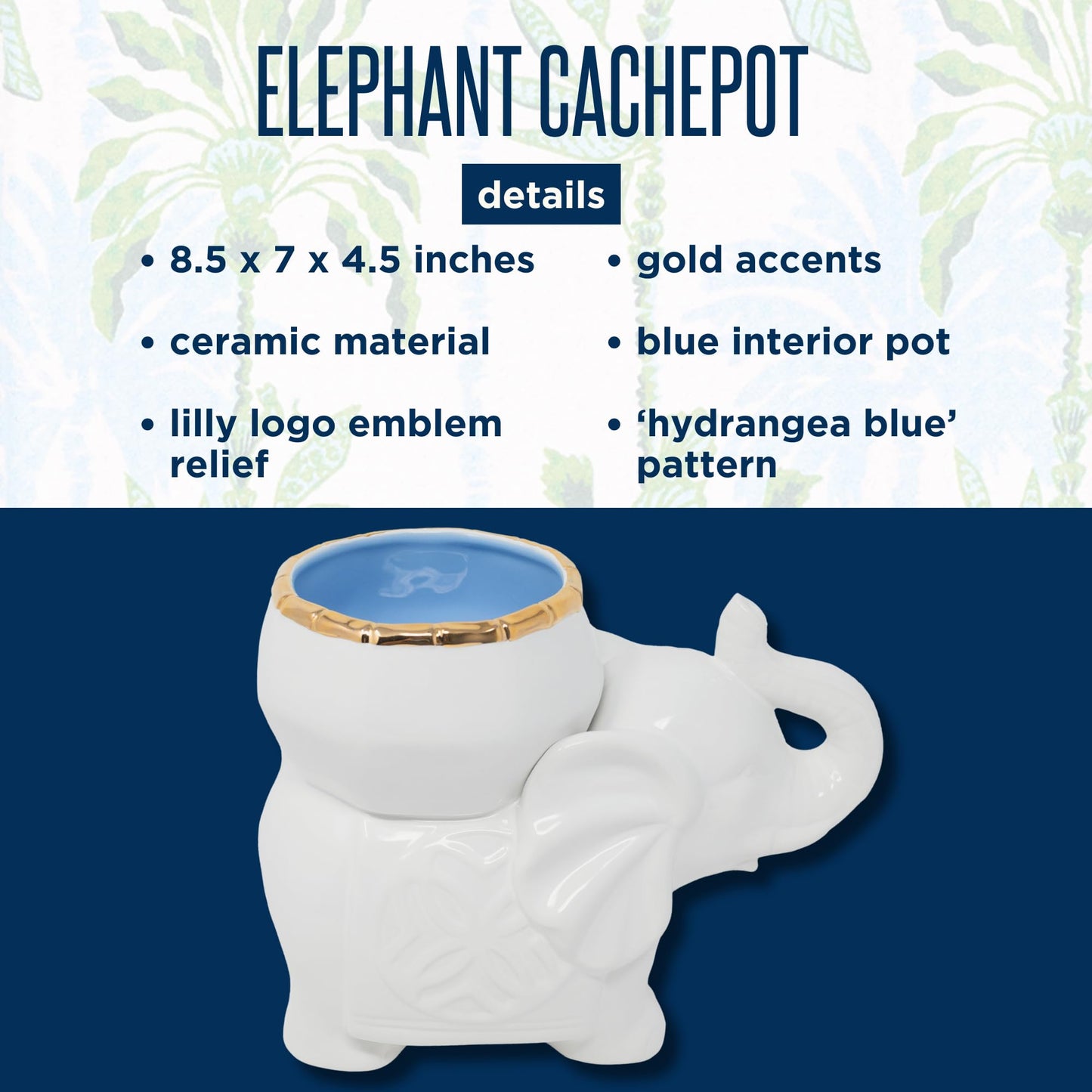 Lilly Pulitzer Small Elephant Shaped Cachepot Planter for Indoor Plants, Ceramic Pot with Gold Accents (Coconut)
