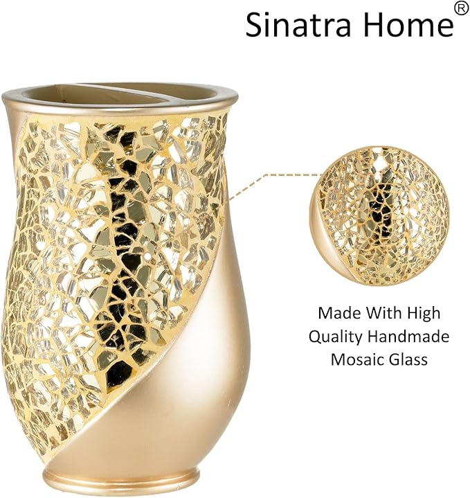 Zahari Home Sinatra Bath Tooth Brush Holder Modern Tooth Brush and Toothpaste Holder, Champagne