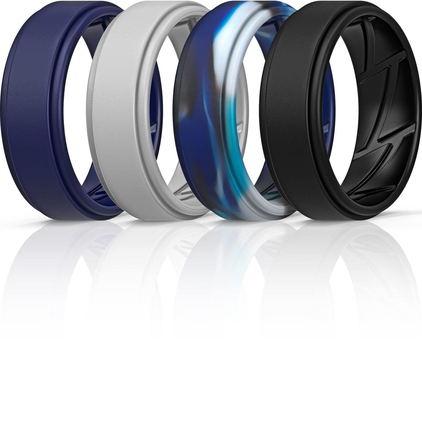 ThunderFit Silicone Wedding Rings for Men Breathable Airflow Inner Grooves, Step Edge Sleek Design Rubber Engagement Bands 8mm Wide 2mm Thick, Variety Multipack 1-7