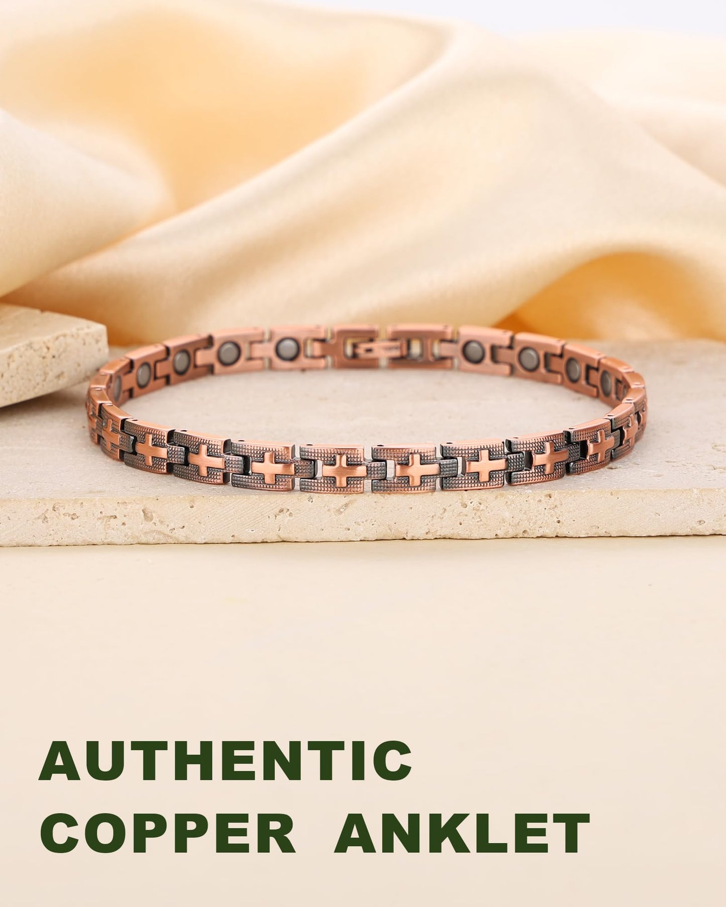 MagEnergy Copper Ankle Bracelet for Women, Christian Magnetic Anklets with 3500 Gauss Magnets, Adjustable Biblical Cross Anklet, Jewelry Gift