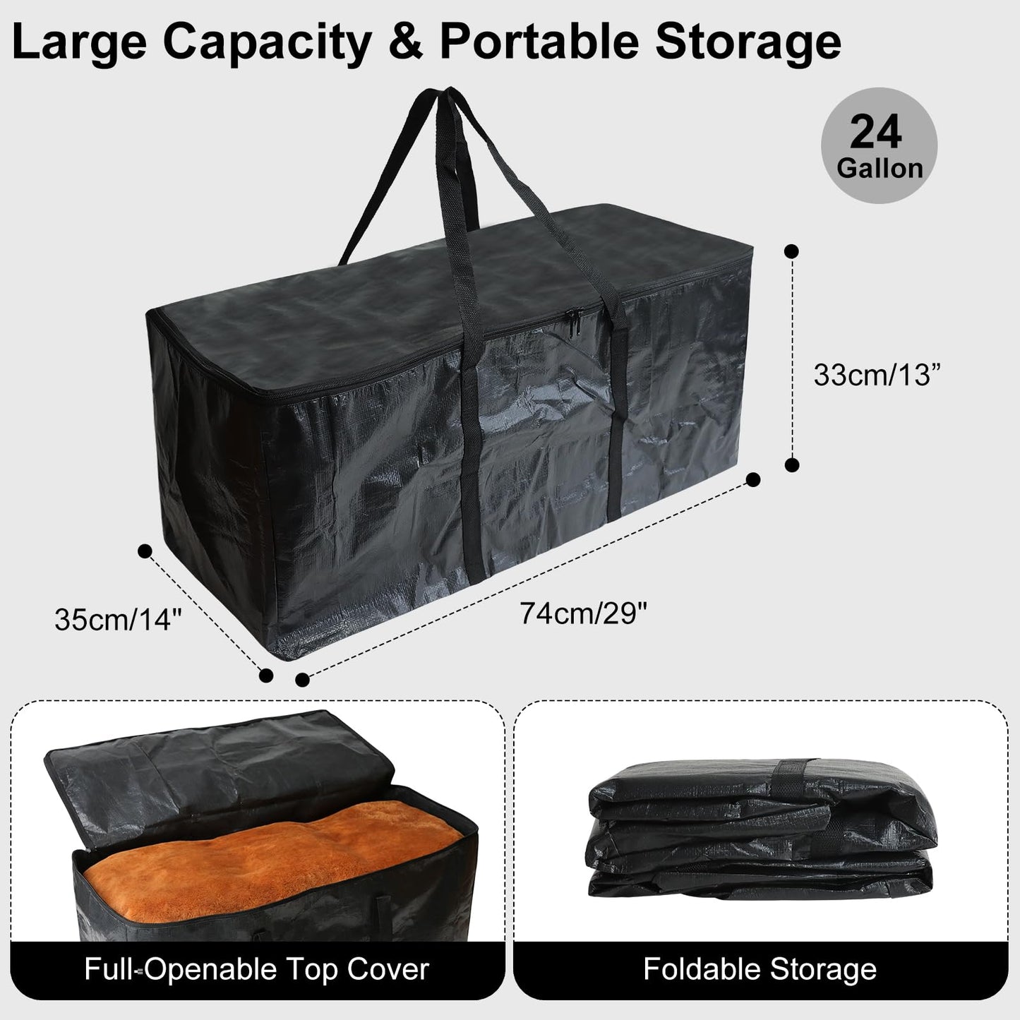 Demao Black Large Moving Bags-6 Pack,Heavy Duty Storage Bag with Handles & Zippers,Foldable Moving Tote Storage Boxs for Clothes,Relocation,College Dorm & Travel Storage-Moving Essentials