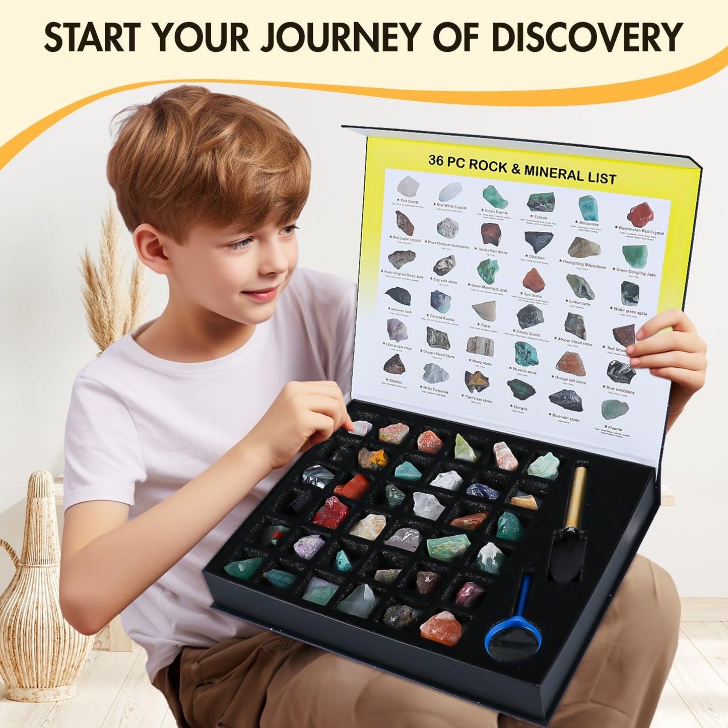 BTYCityMao Rock Collection for Kids - 36pc Cool Rocks and Gems Stones Crystals Kit - Rocks and Minerals Science Kit with Learning Guide - Earth Science Activity Kit - Rock Collection Box for Kids