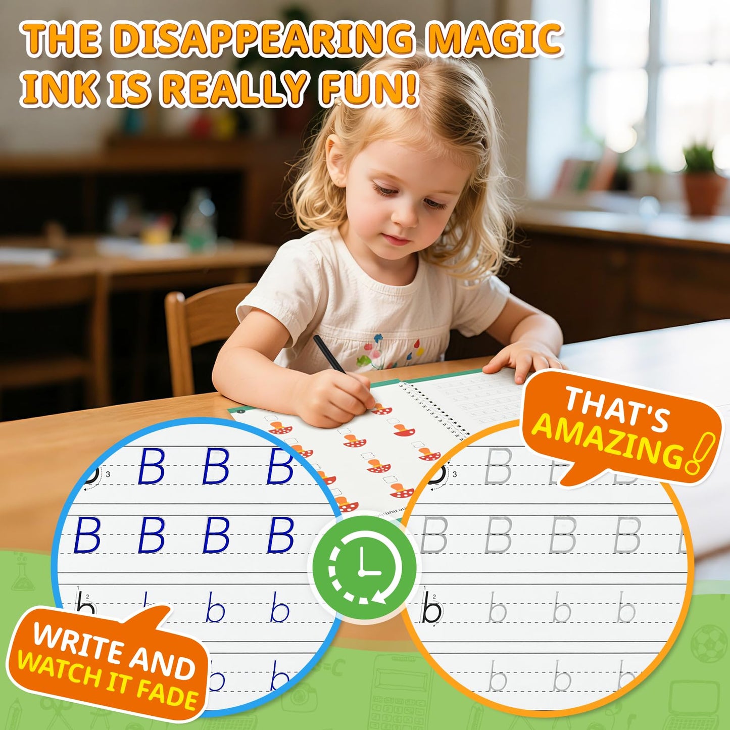 Magic Grooved Writing Practice for Kids, 7 Pack Reusable Grooved Handwriting Workbooks 6 Pens and 6 Refills for Ages 3-5 Kids, Large Writing Practice Books for Preschool Learning Activities