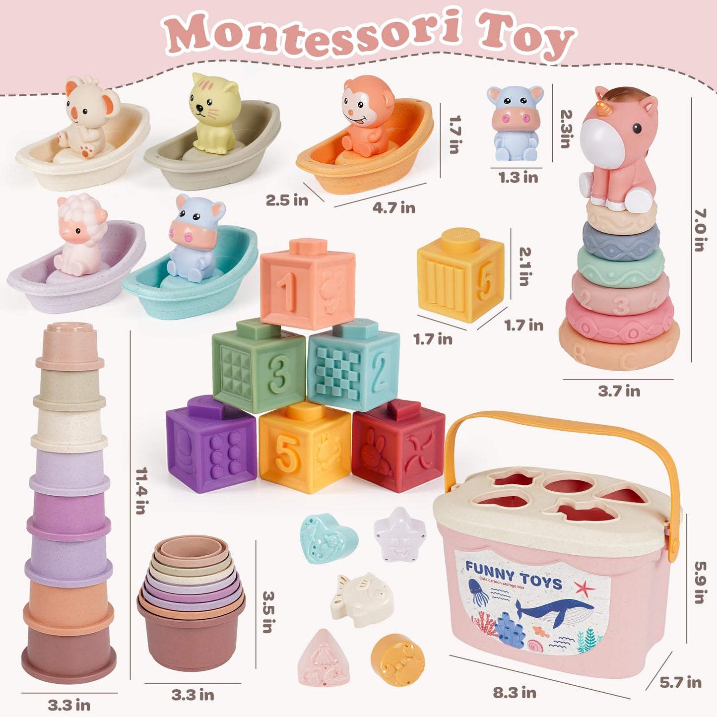 FUNWEGOT Montessori Baby Toys for Infants 6-18 Months Toddler 6–12 Months Shape Sorter Sorting Stacking Toy Sensory Learning Set with Stacking Rings for Babies Birthday Gift