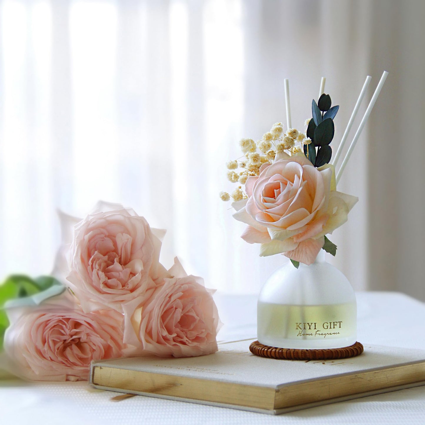 KIYIGIFT Reed Diffuser Set,4.06 oz Scented Diffuser with 6 Sticks,Home Fragrance,Reed Diffuser for Bathroom Shelf Decor (Jasmine Rose)