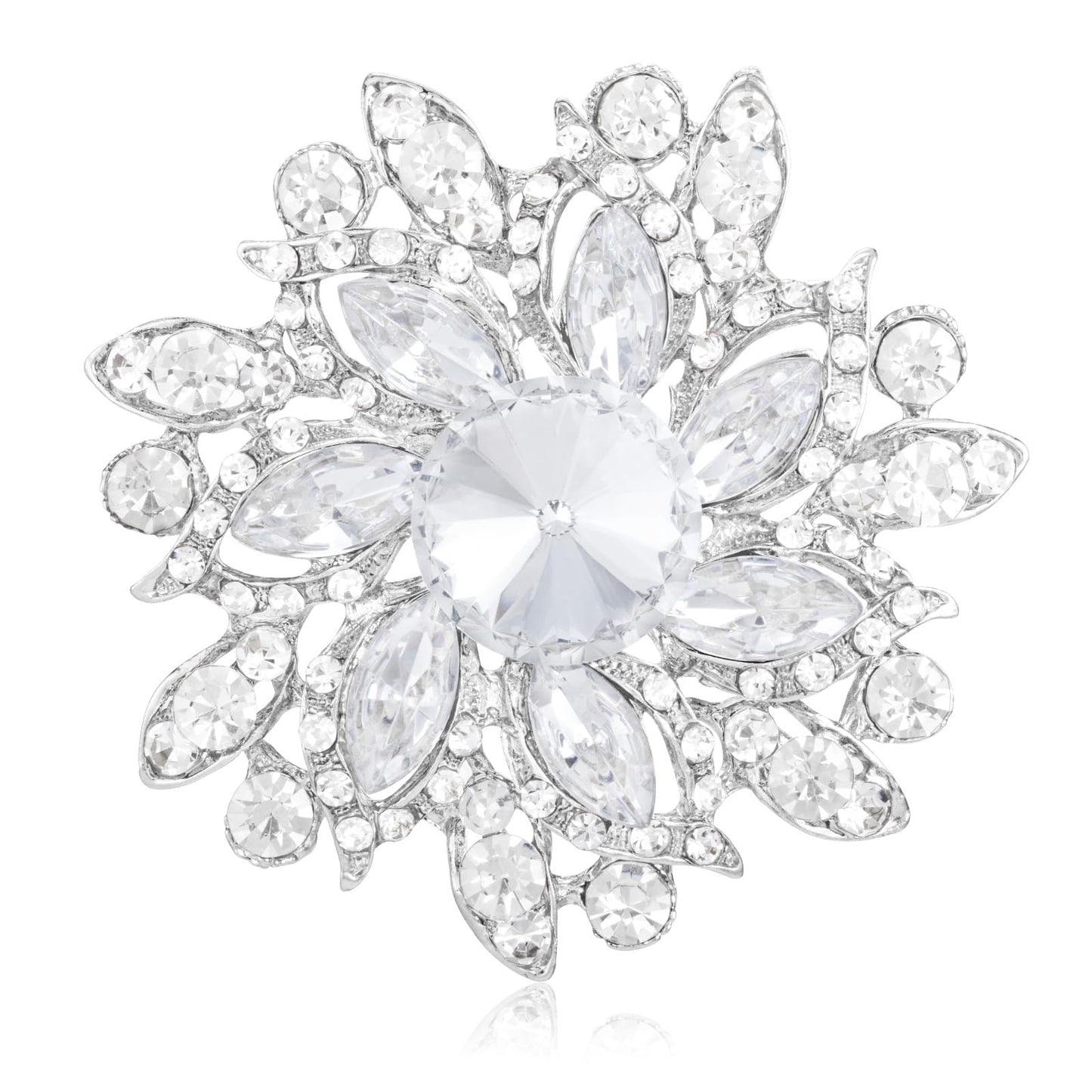 LAXPICOL Vintage Women's White Austrian Crystal Elegant Flower Brooch Wedding Broach Pin