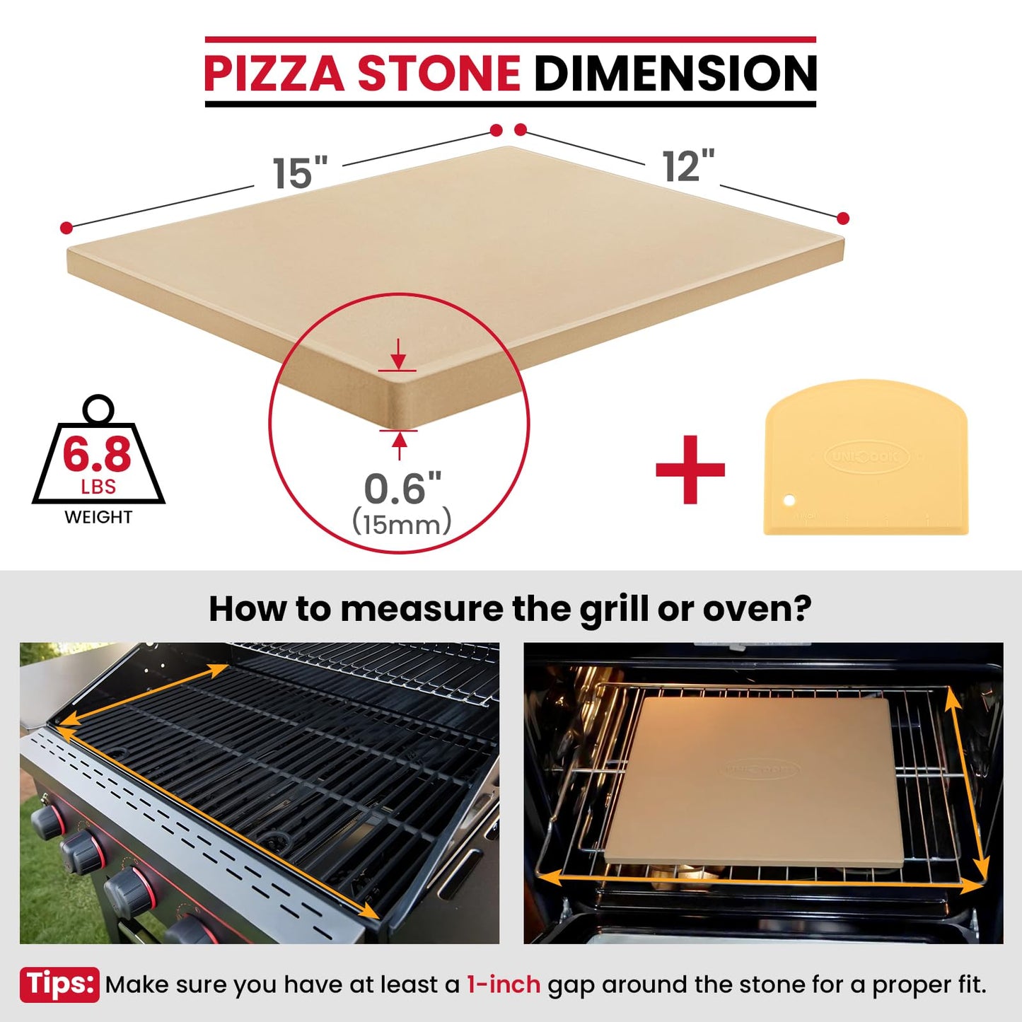 Unicook Pizza Stone, Heavy Duty Cordierite Pizza Pan for Oven and Grill, Thermal Shock Resistant Baking Stone for Bread, 15 X 12 Inch Rectangular, 6.8 lbs