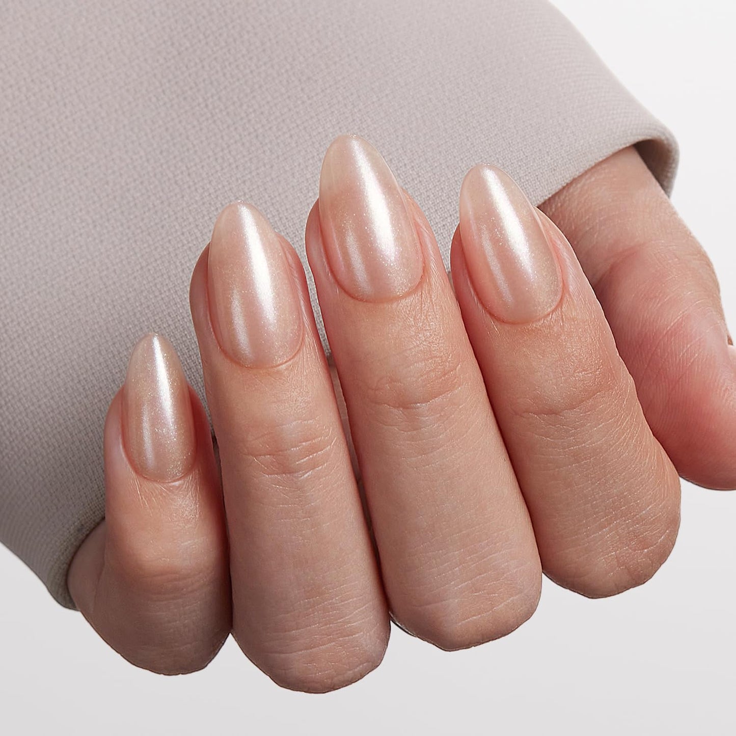 VSALON Press-On Nails Short Almond - Pearl White 3D Metallic Fake Nails for Women, 32 Main Nails in 16 Sizes &10 Champagne Alternative Nails - 42 PCS Reusable Glue on Nails Set with Tool Kit