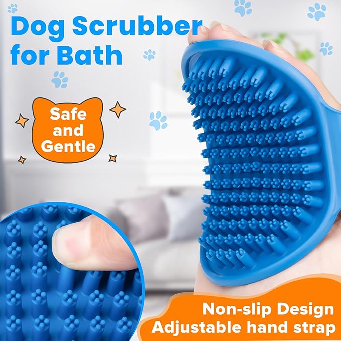 KYHSC 3PCS Dog Bath Brush, Shampoo, Shower, Scrubber for Bath, Dog Bath Supplies, Suitable for Deshedding, Washing & Grooming of Short and Long Haired Pets (Blue Green Blue)