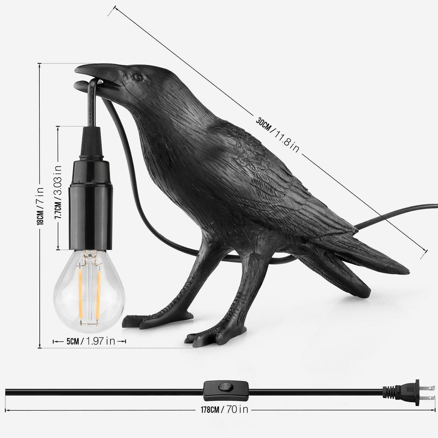 Halloween Crow Lamp, Raven Table Lamp with Bulb, Bird Desk Lamps, Gothic Home Decor Crow Light, Christmas Raven Lamp for Bedside Bedroom Living Room Decor