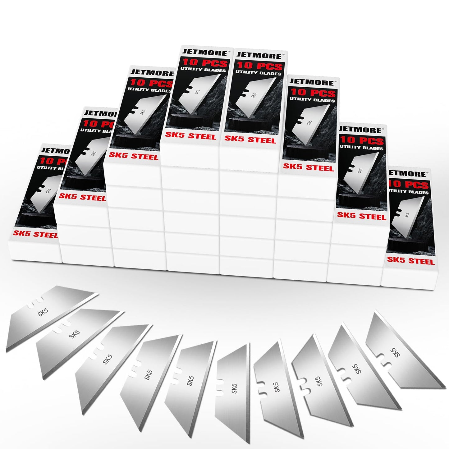 JETMORE 300 Pack Utility Knife Blades, SK5 Steel Box Cutter Blades, Blade for Box Cutter & Razor Knife, Sharp Utility Blades Refills for Construction, Home Repair, DIY, Office Use