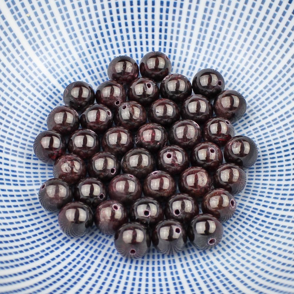 MJDCB Natural Stone Beads Garnet Round Loose Beads for Jewelry Making DIY Bracelet Necklace (10mm)