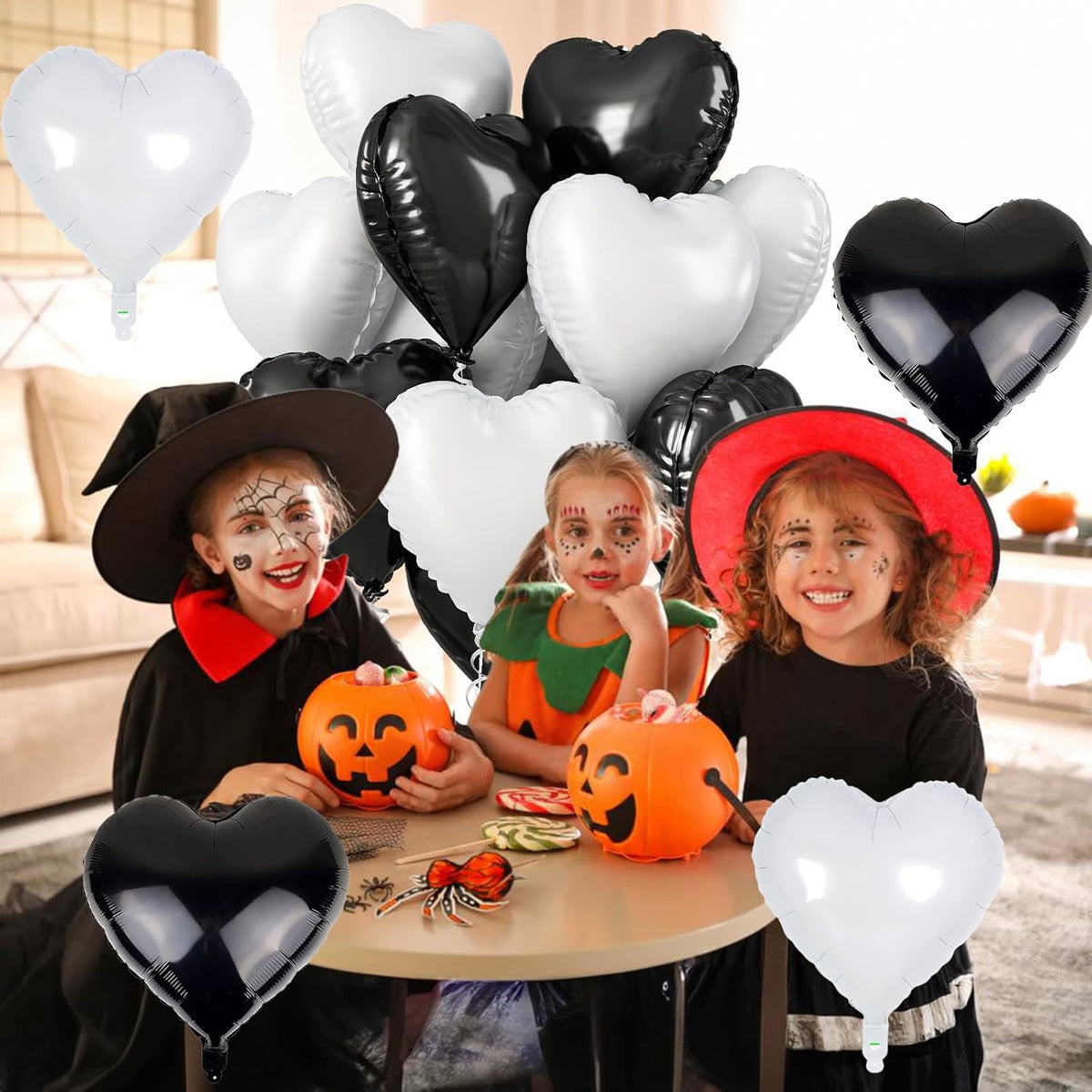 Black White Heart Balloons, 18 Inch Large Matt Black and White Heart Shape Foil Helium Balloon for Birthday Wedding Graduation Engagement Baby Shower Valentines Bachelorette Party Decoration
