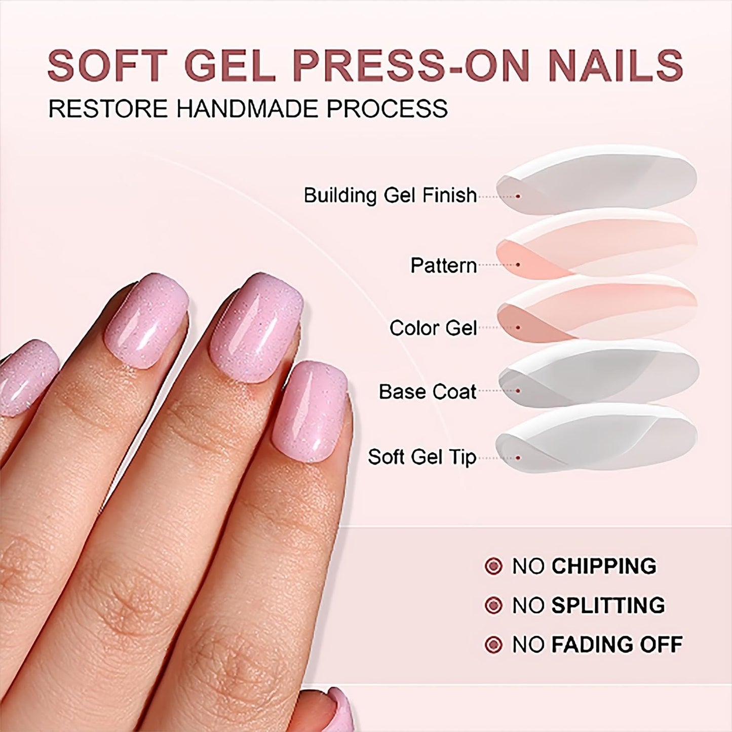 RTKHFZE Press On Nails Short - Pink Press on Nails Short Square Soft Gel Fake Nail with Nail Glue,Supremely Fit & Natural Reusable Stick On Nails in 16 Sizes - 32 Pcs False Nails Kit
