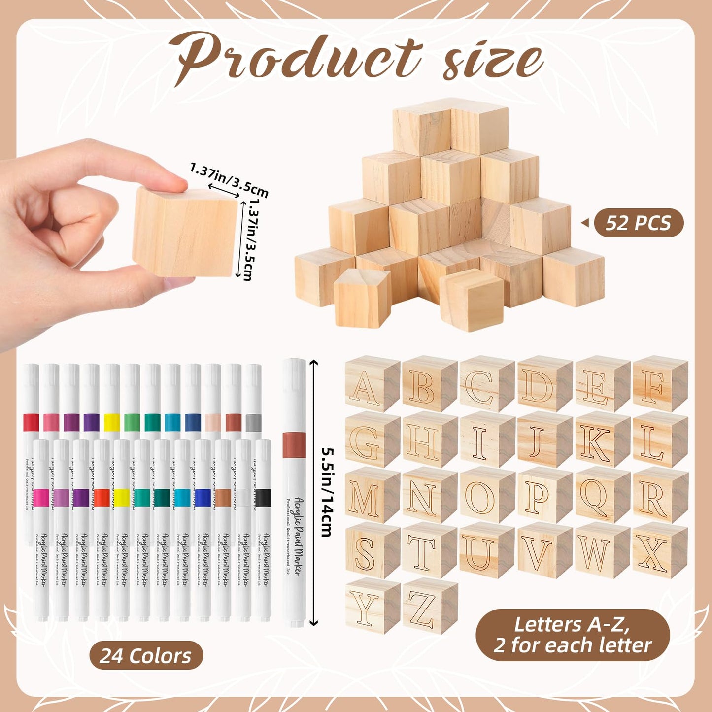Aisharery 117 Pcs Baby Shower Blocks to Decorate Game Kit Includes 52 Wooden Blocks 24 Markers 1 Game Sign 40 Templates to Paint (Kraft)