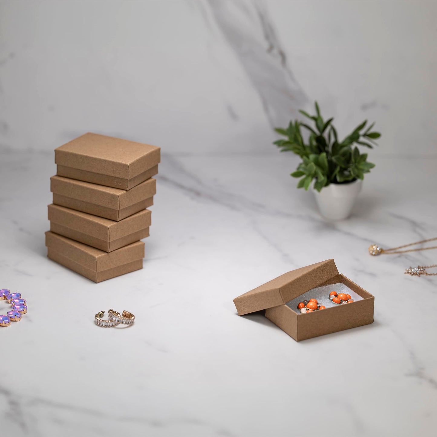 JPB Recycled Kraft Cotton Filled Jewelry Boxes #32 (Case of 100) (3 1/8" x 2 1/8" x 1")
