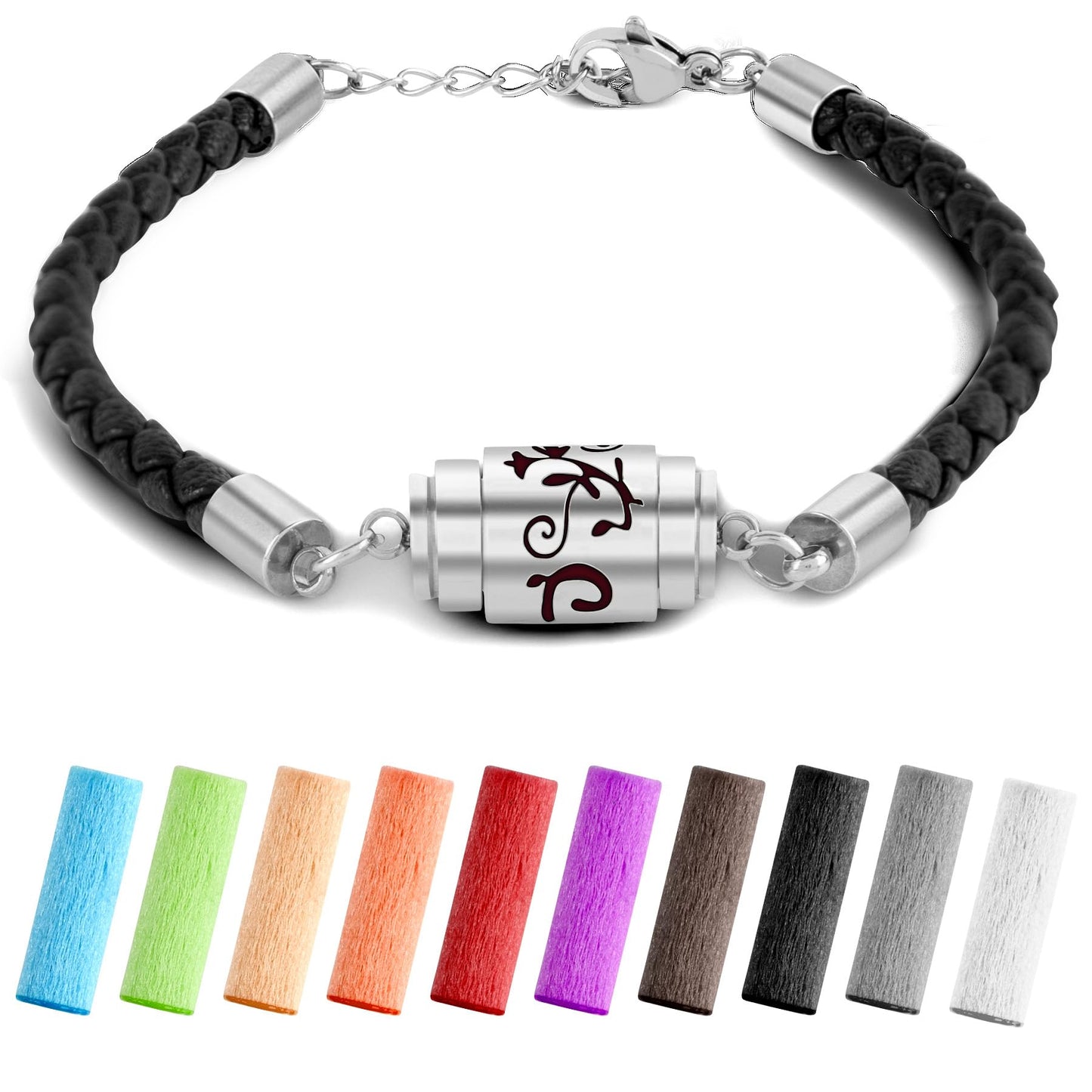 Framendino, Stainless Steel Adjustable Pattern Aroma Bracelet Essential Oil Diffuser with 10PCS Refill Sticks