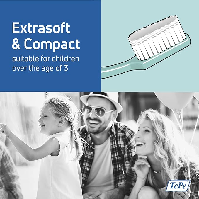 TePe Kids Toothbrush, Extra Soft Kid and Toddler Toothbrush for Ages 3+, 4 Pack
