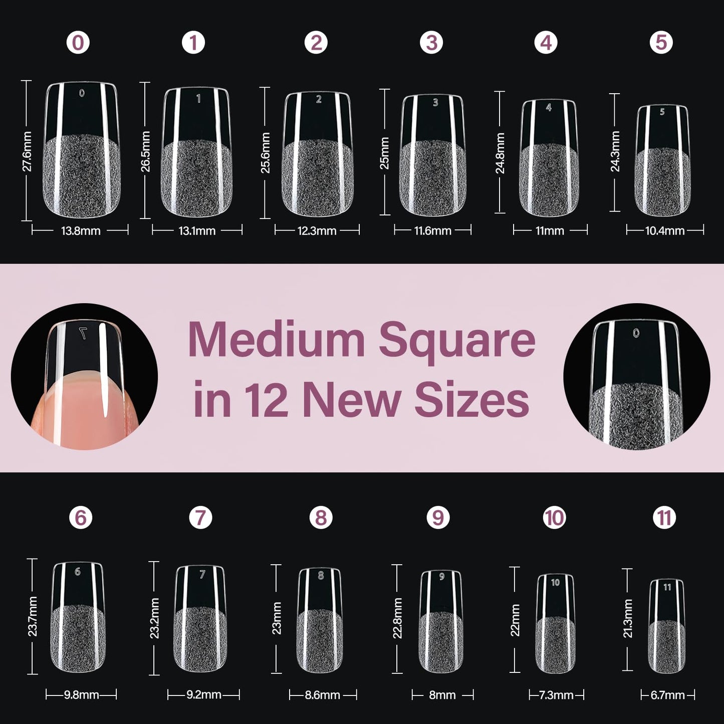 Misssix Medium Square Gel x Nail Tips Kit, 216Pcs Pre Etched Clear Fake Nails, Full Cover False Nail 9-in-1 Gel Glue and Portable Mini U V Nail Lamp for Women 12 Sizes