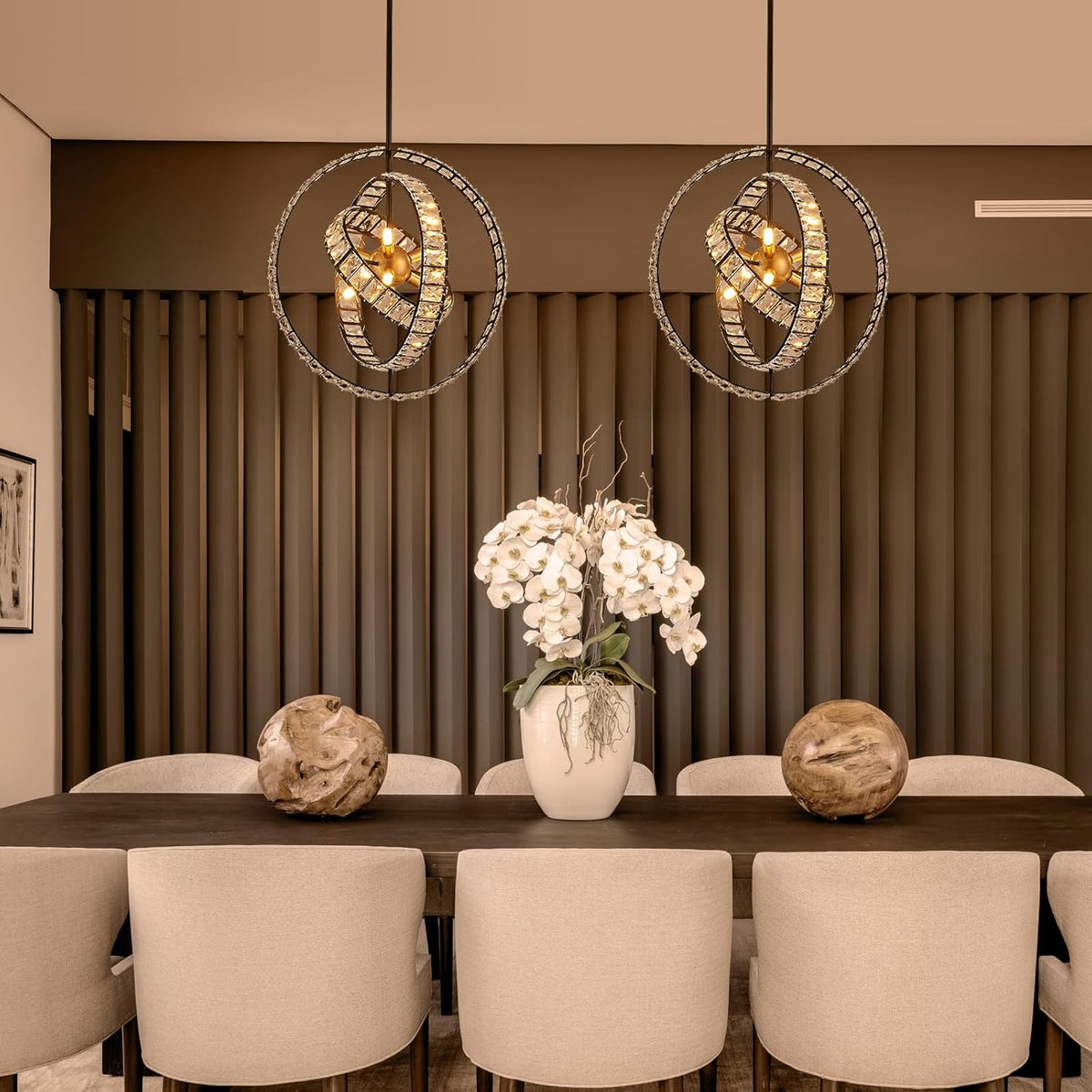18" Crystal Globe Sputnik Chandelier, 6-Light Black Gold Modern Adjustable Hanging Ceiling Pendant Light Fixture for Entryway Foyer Stairway Bedroom Dining Living Room Hallway