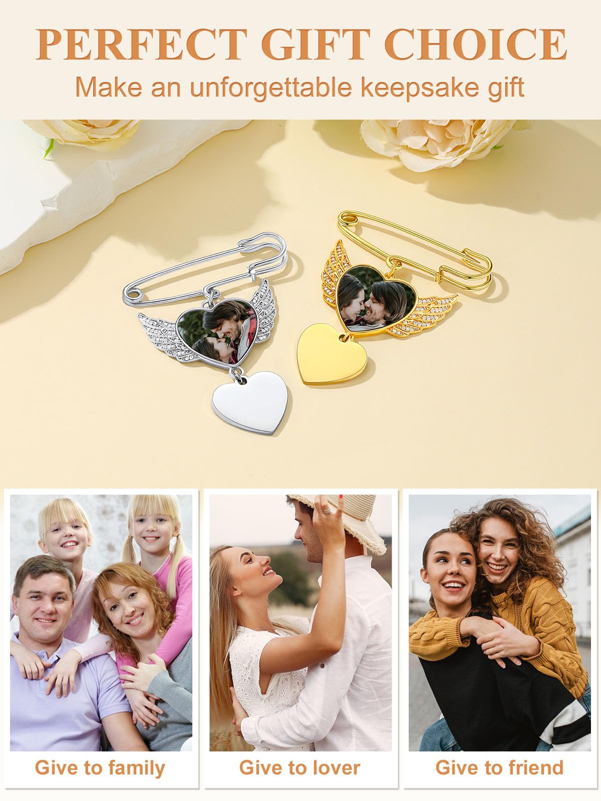 Custom4U Pictures Personalized Angel Wings Brooch with Cubic Zircons for Weddings Funeral Ceremonies