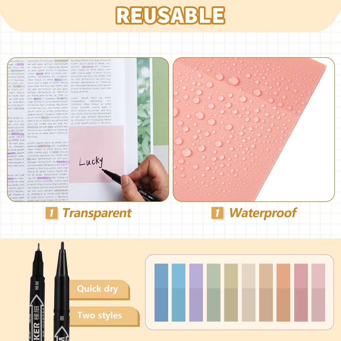 Jutom 39 Pcs Aesthetic Book Annotation Kit Highlighter with Pencil Case Bag Gel Pen Transparent Sticky Note Taking Bible Study College School Supplies(Cream,Cute Style)