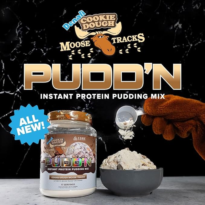 Core Nutritionals Pudd'n, Instant Protein Pudding Mix, Authentic Moose Tracks Food Inclusions, 20G Protein, 17 Servings (Cookie Dough Moose Tracks, 2 lb)