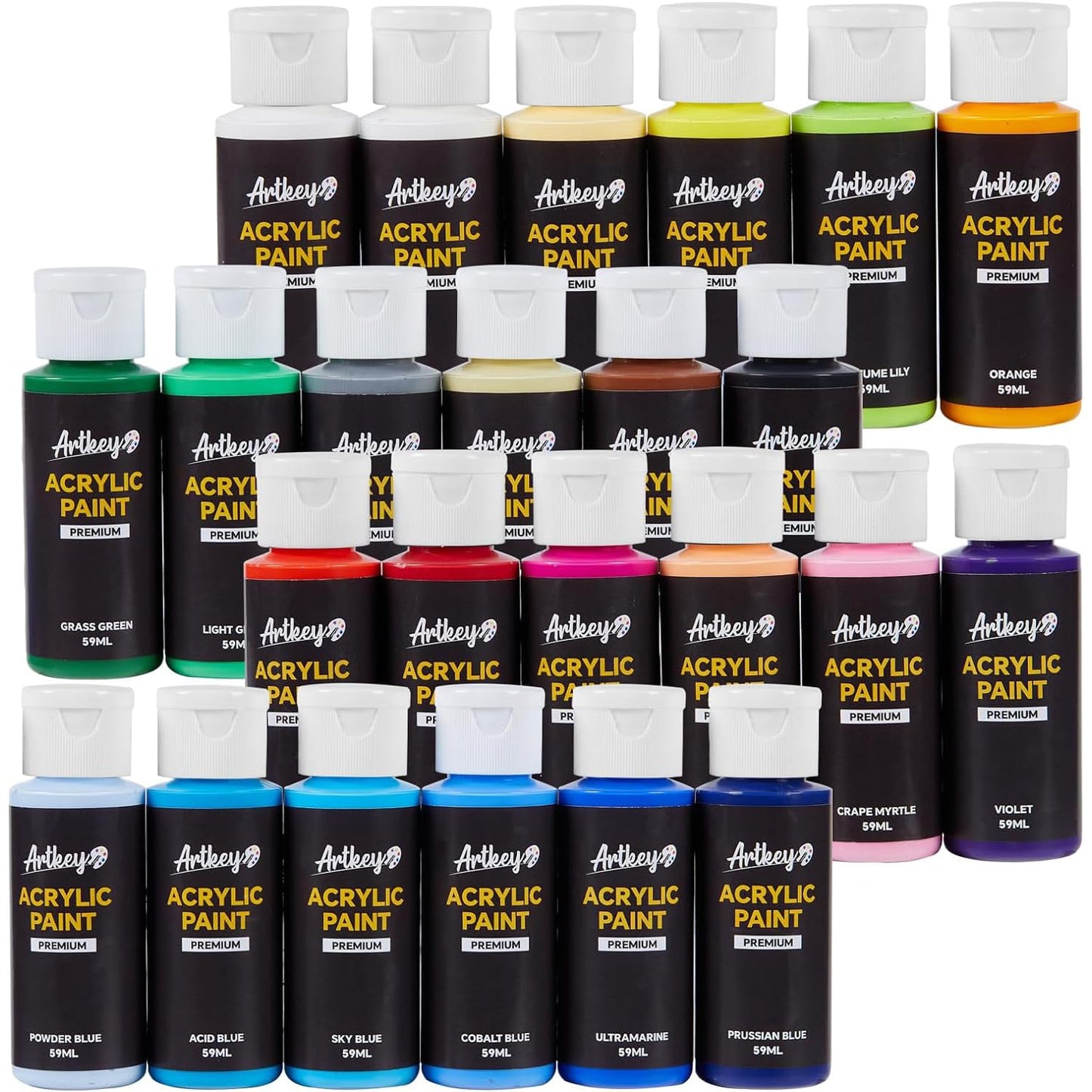 Artkey Acrylic Paint Set, 24 Colors 2 oz/59 ml Acrylic Paint Kit for Professional Artists & Beginners – Craft & Art Supplies for Canvas, Wood, Fabric, Rock, Leather, Ceramic, Glass, Easter Egg